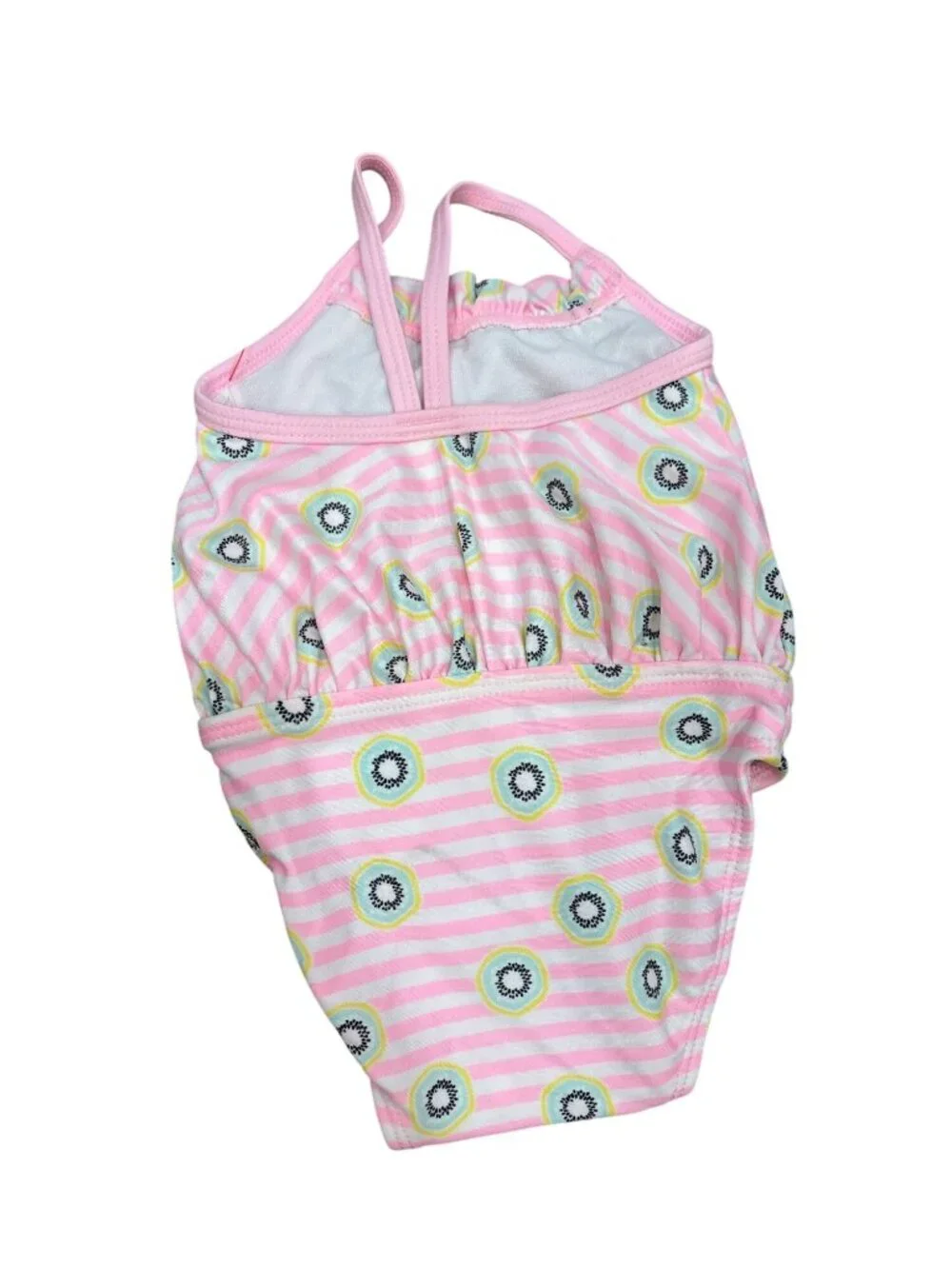 Baby Girl 3-6 Months Pink Kiwi Print Striped One-Piece Swimsuit Nostalgia NEW